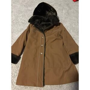 VINTAGE ILGWU Workers Union Womens Midi Faux Fur Coat Size 12 Brown Old Money